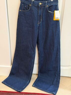 H&M Dark Blue High-Rise Wide-Leg Jeans